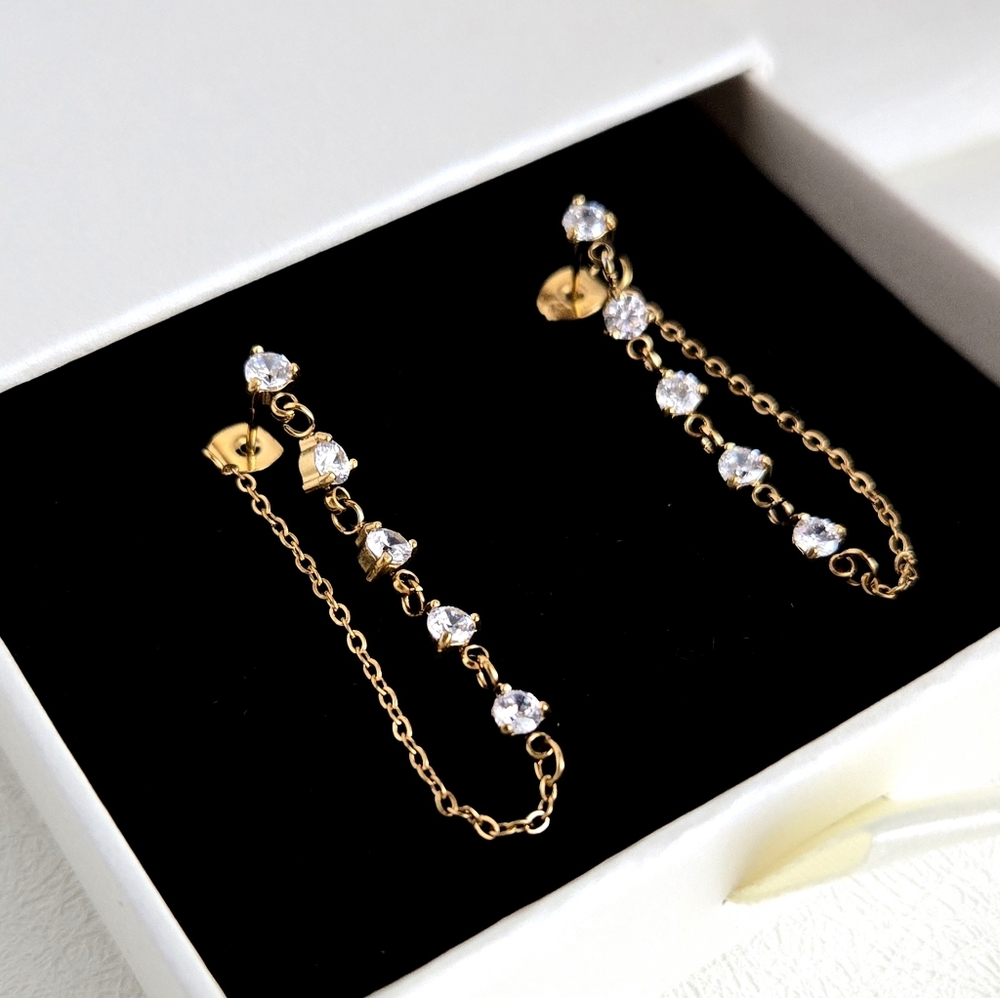 Gold Chain Zircon Diamond Drop Earrings